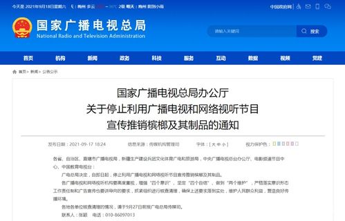 廣電總局嚴令 停止利用廣播電視和網絡視聽節目宣傳推銷檳榔制品
